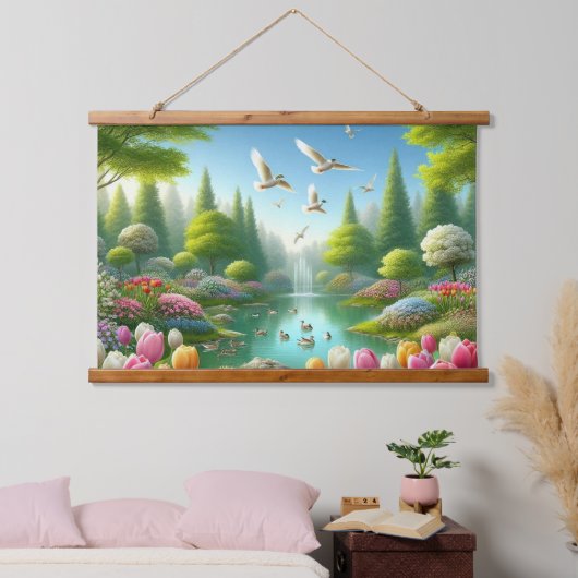 Mooi uitzicht met meer hangend wandkleed (Slaapkamer)