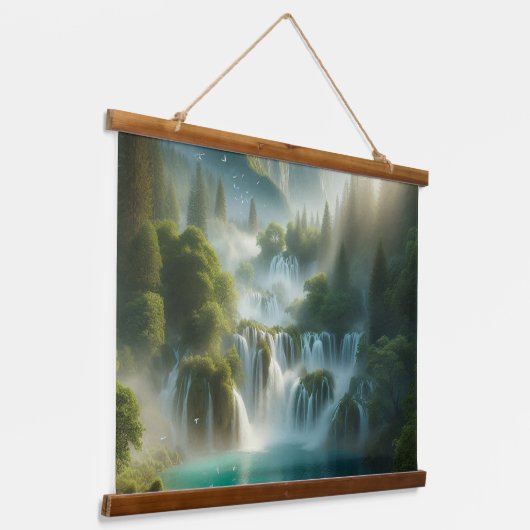 Mooi uitzicht met riviertje en waterval hangend wandkleed (Gebogen)