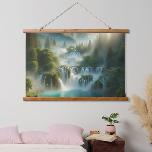 Mooi uitzicht met riviertje en waterval hangend wandkleed (Slaapkamer)