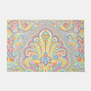 Mooi uniek Aqua Blue Pink Paisley Art Deurmat