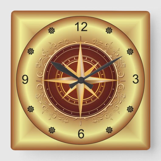 Mooi uniek goud- en boorkompas ~ vierkante klok (Voorkant)