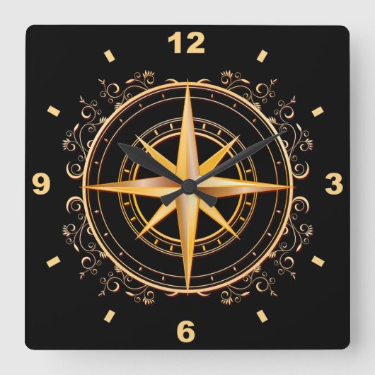 Mooi uniek goud- en zwart compact Antiek ~ Vierkante Klok (Voorkant)