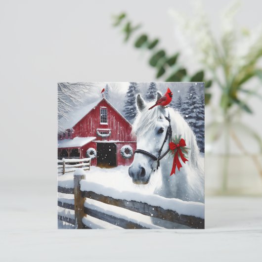 Mooi Vakantiepaard met Kardinaal Gepersonaliseerd Feestdagenkaart (Staand voorkant)