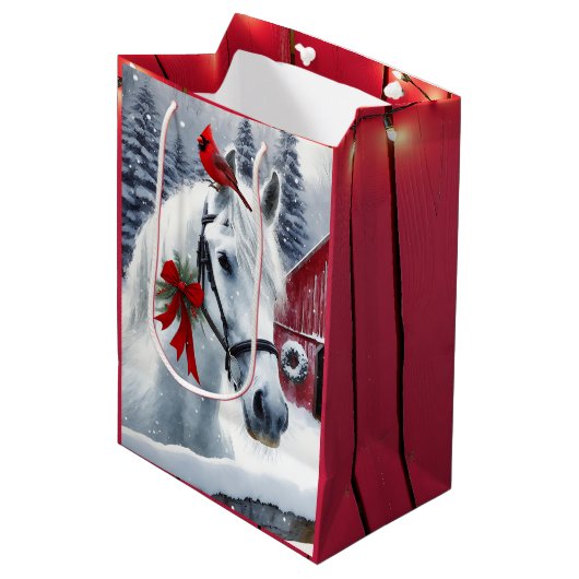 Mooi vakantiepaard met kardinaal medium cadeauzakje (Voorkant Gekanteld)