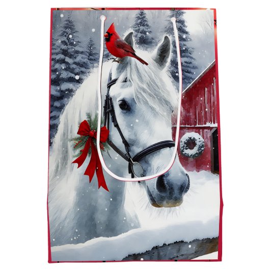 Mooi vakantiepaard met kardinaal medium cadeauzakje (Achterkant)