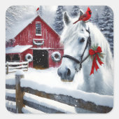 Mooi vakantiepaard met kardinaal vierkante sticker (Voorkant)