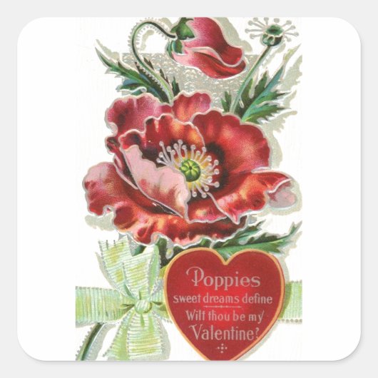 Mooi Valentijn Poppy boeket Vierkante Sticker (Voorkant)