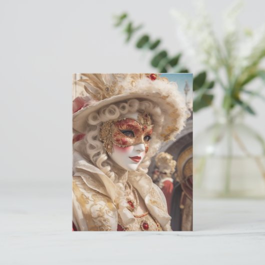 Mooi Venetië Carnaval Masker Rood Wit Briefkaart (Staand voorkant)