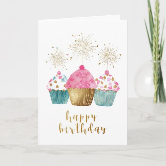 Mooi Verjaardags Cupcake Kaart (Voorkant)