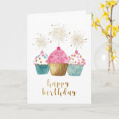 Mooi Verjaardags Cupcake Kaart (Gele Bloem)