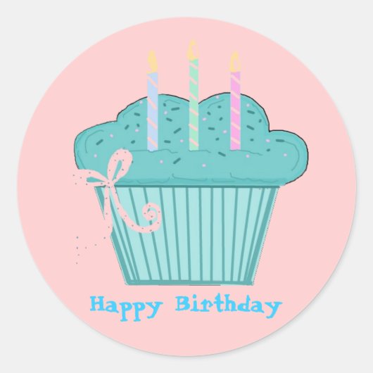 Mooi verjaardagscupcakeje ronde sticker (Voorkant)