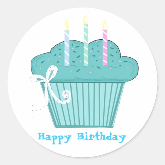 Mooi verjaardagscupcakeje ronde sticker (Voorkant)