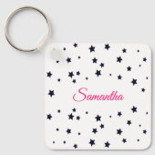 Mooi verspreide sterren & Roze Schrift Naam Sleutelhanger (Voorkant)