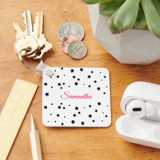 Mooi verspreide sterren & Roze Schrift Naam Sleutelhanger (Bureau)