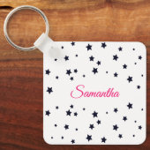 Mooi verspreide sterren & Roze Schrift Naam Sleutelhanger (Voorkant)