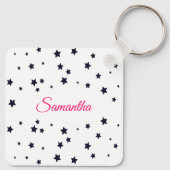 Mooi verspreide sterren & Roze Schrift Naam Sleutelhanger (Achterkant)