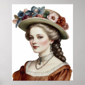 Mooi Victoriaans Lady Brown Bloemen Pet Portret Poster (Voorkant)