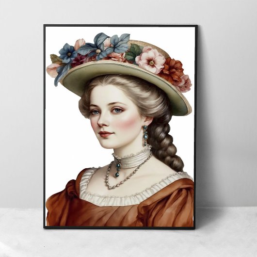 Mooi Victoriaans Lady Brown Bloemen Pet Portret Poster