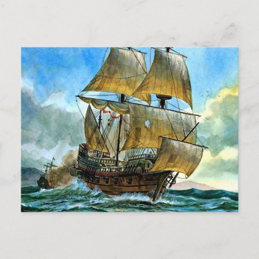mooi vieruitgerust schip briefkaart (Voorkant)