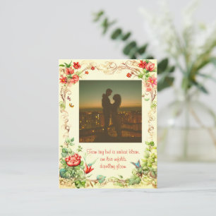MOOI VINTAGE BLOEMENFRAME MET ZOETE LIEFDESCITATIE BRIEFKAART