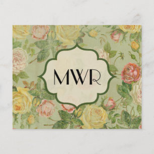 Mooi vintage bloemmotief met monogram en bloemenpa flyer