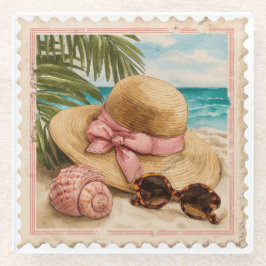 MOOI VINTAGE VERWEERD ZOMER STRANDSCÈNE GLAZEN ONDERZETTER