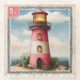 MOOI VINTAGE VERWEERD ZOMER VUURTOREN GLAZEN ONDERZETTER