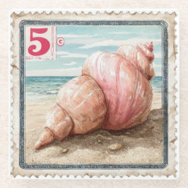 MOOI VINTAGE VERWEERD ZOMER ZEEHORZEN GLAZEN ONDERZETTER