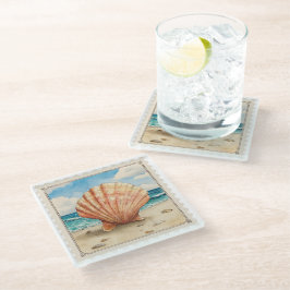 MOOI VINTAGE VERWEERDE ZOMER ZEEHORZEN GLAZEN ONDERZETTER