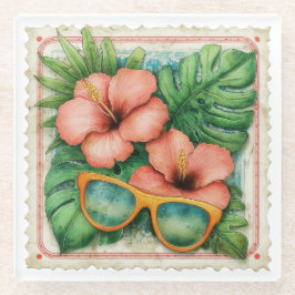 MOOI VINTAGE VERWEERDE ZOMER ZEEHORZEN GLAZEN ONDERZETTER