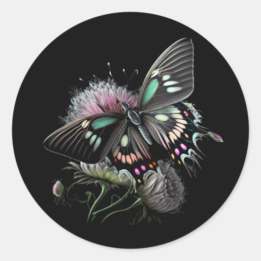 mooi-vlinder-bloem ronde sticker (Voorkant)