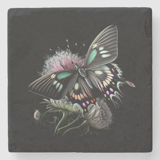 mooi-vlinder-bloem stenen onderzetter (Voorkant)