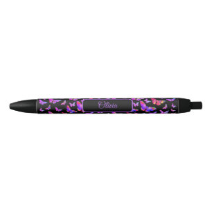 Mooi Vlinder patroon Paars Gepersonaliseerd Zwarte Inkt Pen