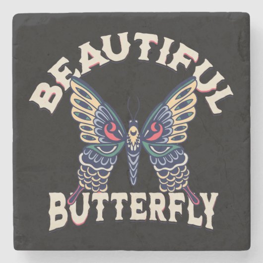 mooi-vlinder-retro-vector-art-illustratie- stenen onderzetter (Voorkant)