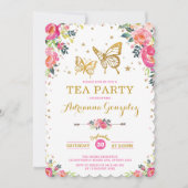Mooi Vlinder Watercolor Bloem Thee Feestje Kaart (Voorkant)
