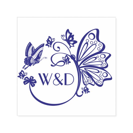 Mooi Vlinderframe Koppel Initiaal Monogram Zelfinktende Stempel (Design)