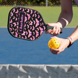 Mooi Vlinderpatroon Monogram Naam Roze Pickleball Paddle