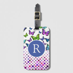 Mooi vlinders en stippen monogram bagagelabel