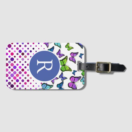Mooi vlinders en stippen monogram bagagelabel (Voorkant (horizontaal))