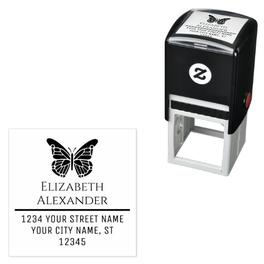 Mooi vlindervorm naam retouradres #1  zelfinktende stempel (In situ)