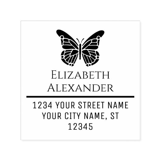 Mooi vlindervorm naam retouradres #1  zelfinktende stempel (Design)