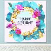 Mooi vogelfeest Floral Wreath Canvas Afdruk (Insitu (Houten vloer))