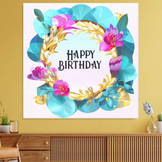 Mooi vogelfeest Floral Wreath Canvas Afdruk (Insitu (Woonkamer))