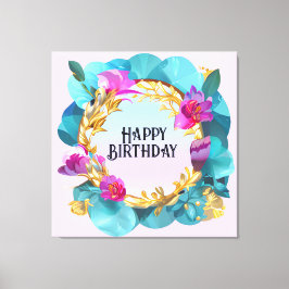 Mooi vogelfeest Floral Wreath Canvas Afdruk