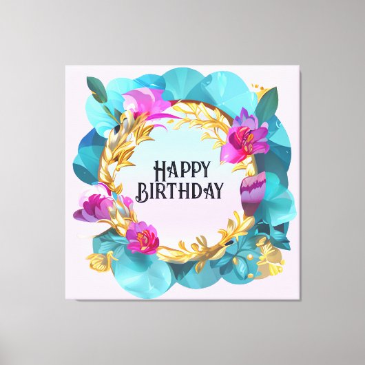Mooi vogelfeest Floral Wreath Canvas Afdruk (Voorkant)