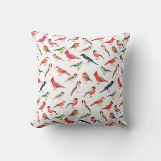 Mooi vogelpatroon. Heldere aquarel vogels Kussen
