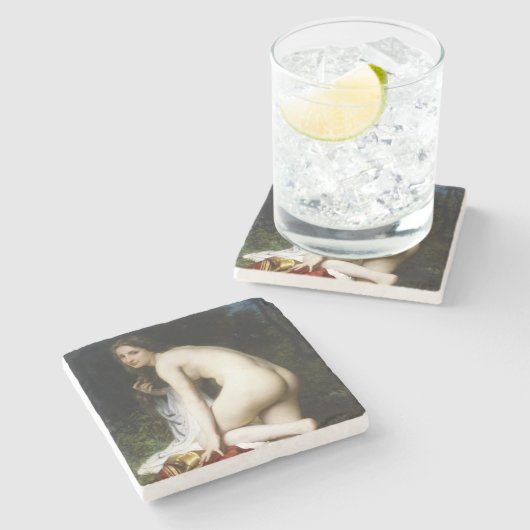 Mooi Vrouw Bather (door Bouguereau) Stenen Onderzetter (Zijkant)