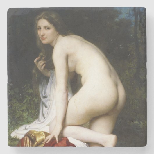 Mooi Vrouw Bather (door Bouguereau) Stenen Onderzetter (Voorkant)
