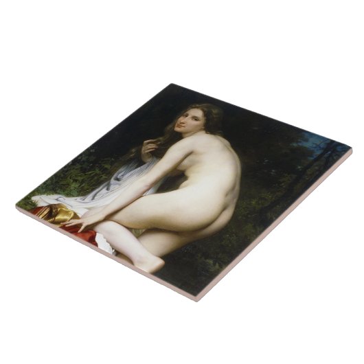 Mooi Vrouw Bather (door Bouguereau) Tegeltje (Zijkant)