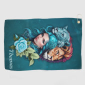 Mooi vrouwenhoofd met expressieve ogen golfhanddoek (Horizontaal)
